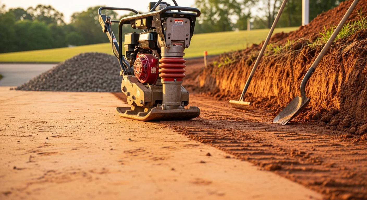 A freshly installed asphalt driveway at a residential property in Oxford, NC, with clean edges, smooth compacted surface, and proper slope away from the home. The driveway connects to the street with a well-graded apron suited to Granville County's clay soil conditions.